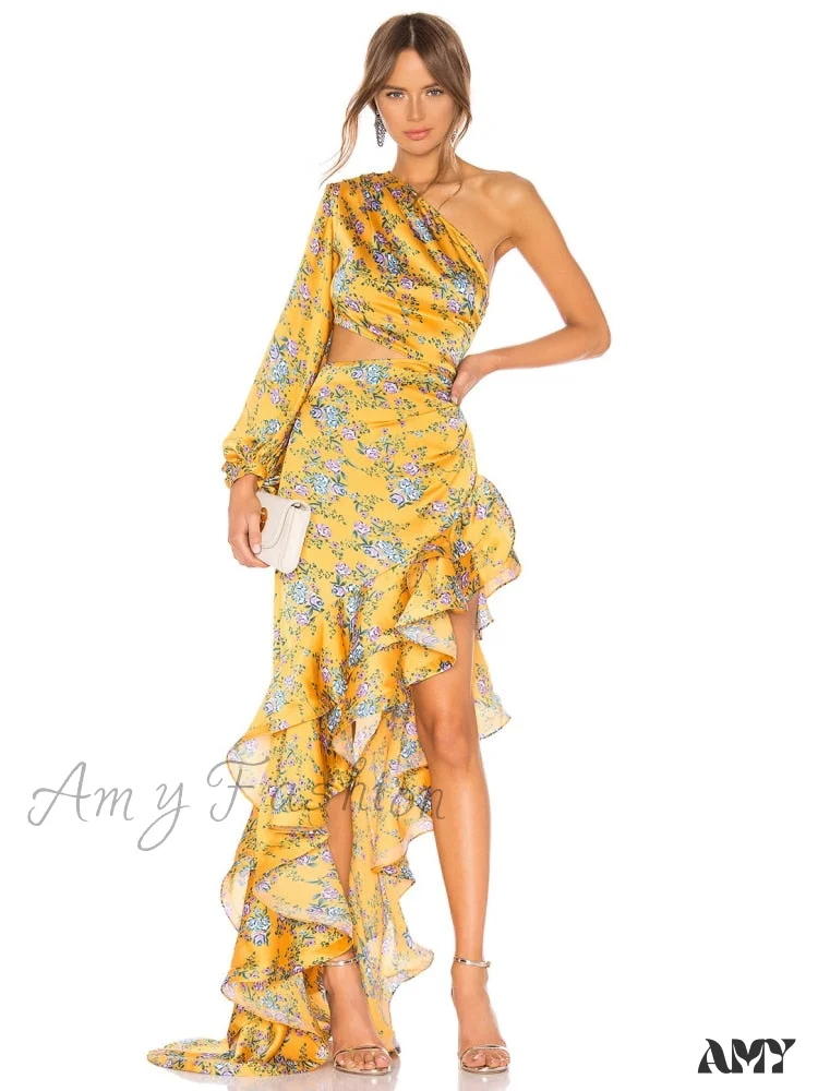 Amy Fashion - One Shoulder Cut Out Ruffle Long Dress - Image 11