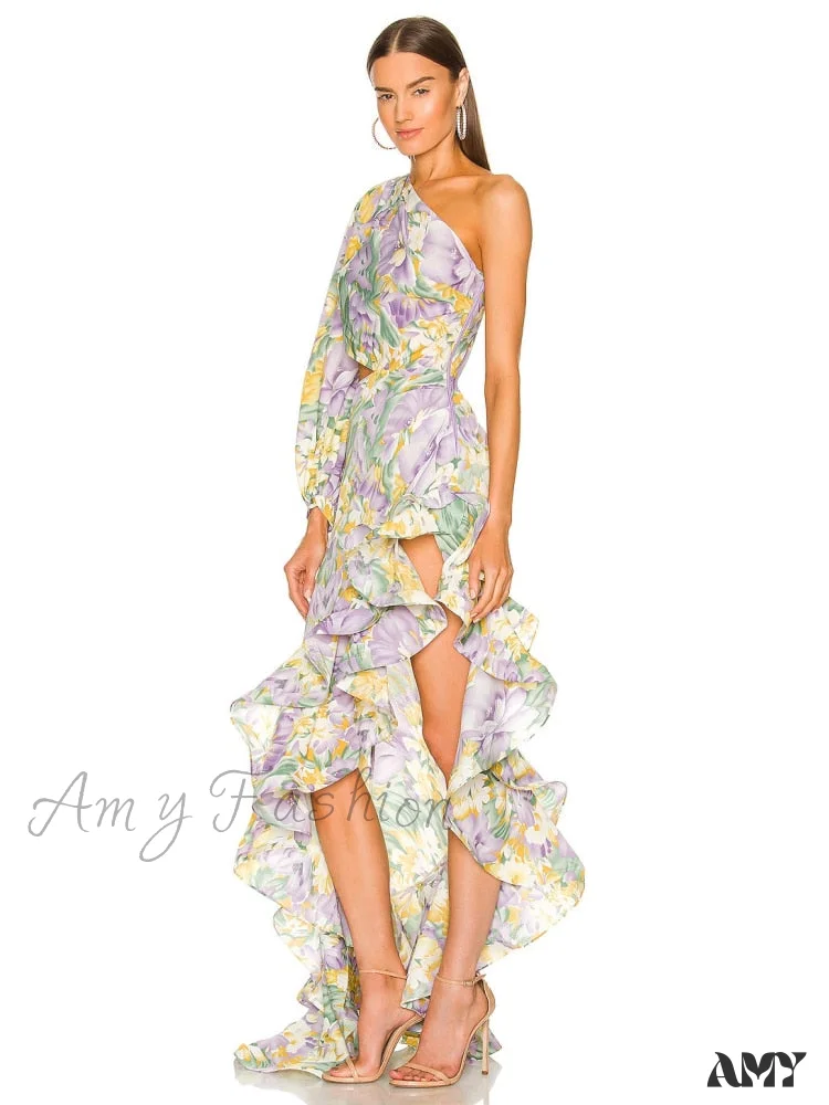 Amy Fashion - One Shoulder Cut Out Ruffle Long Dress - Image 16