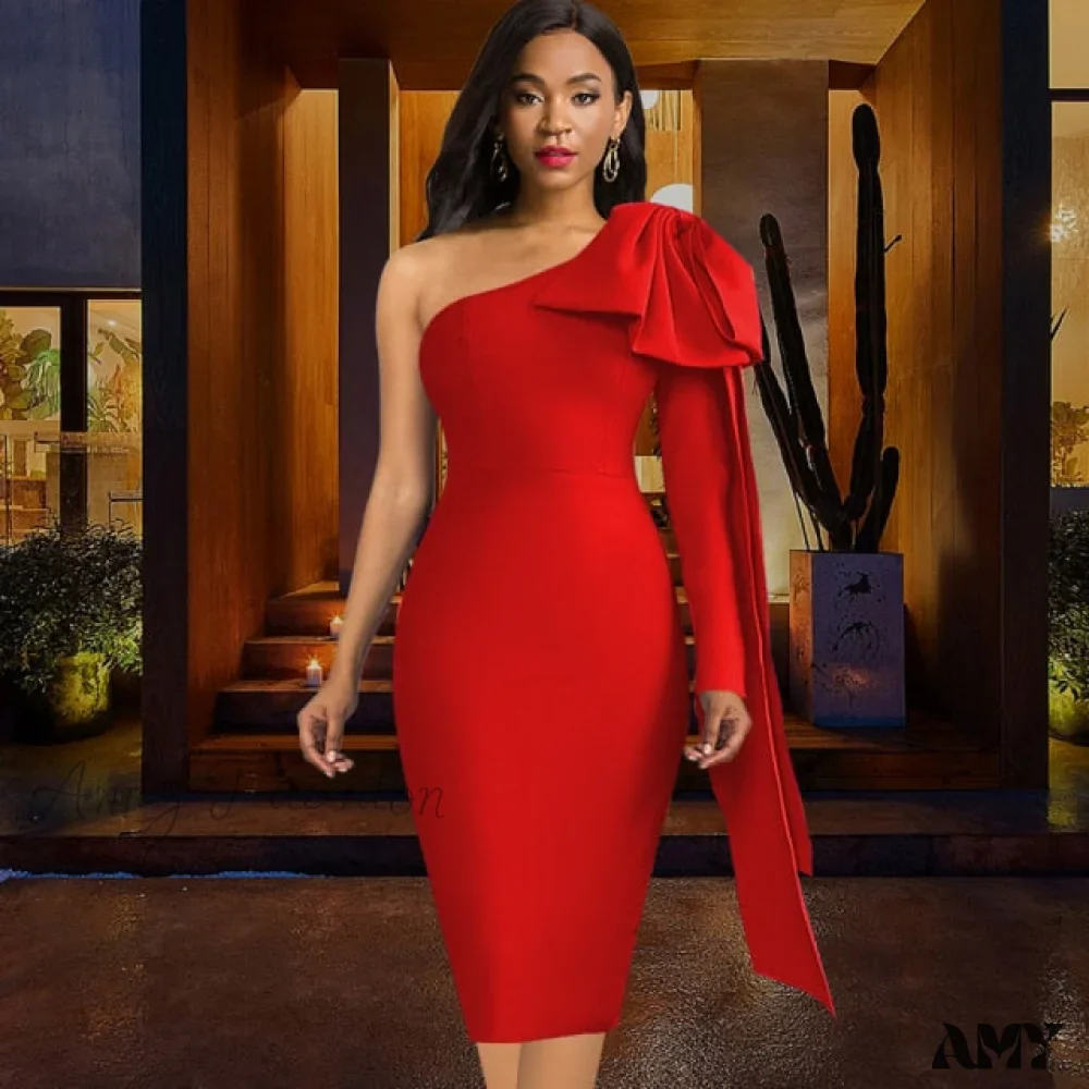Amy Fashion - One Shoulder Elegant Bodycon Midi Dress - Image 4