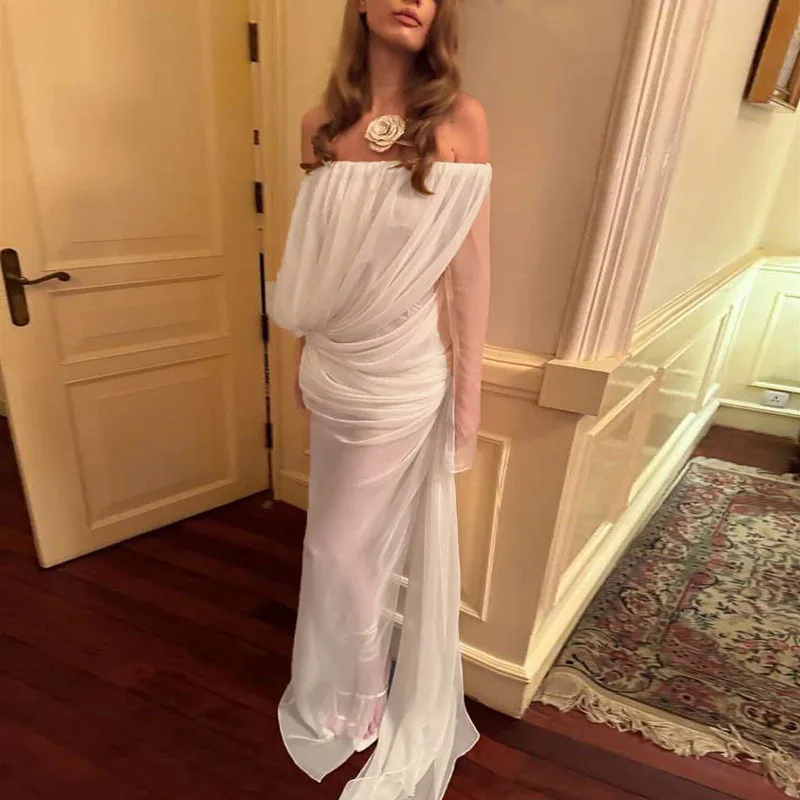 One Shoulder See Through Mesh Maxi Prom Dress - Image 2