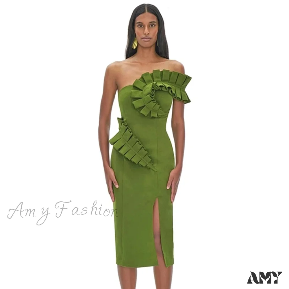 Amy Fashion - One-Shoulder Side Slits Exposed Legs Dress - Image 3