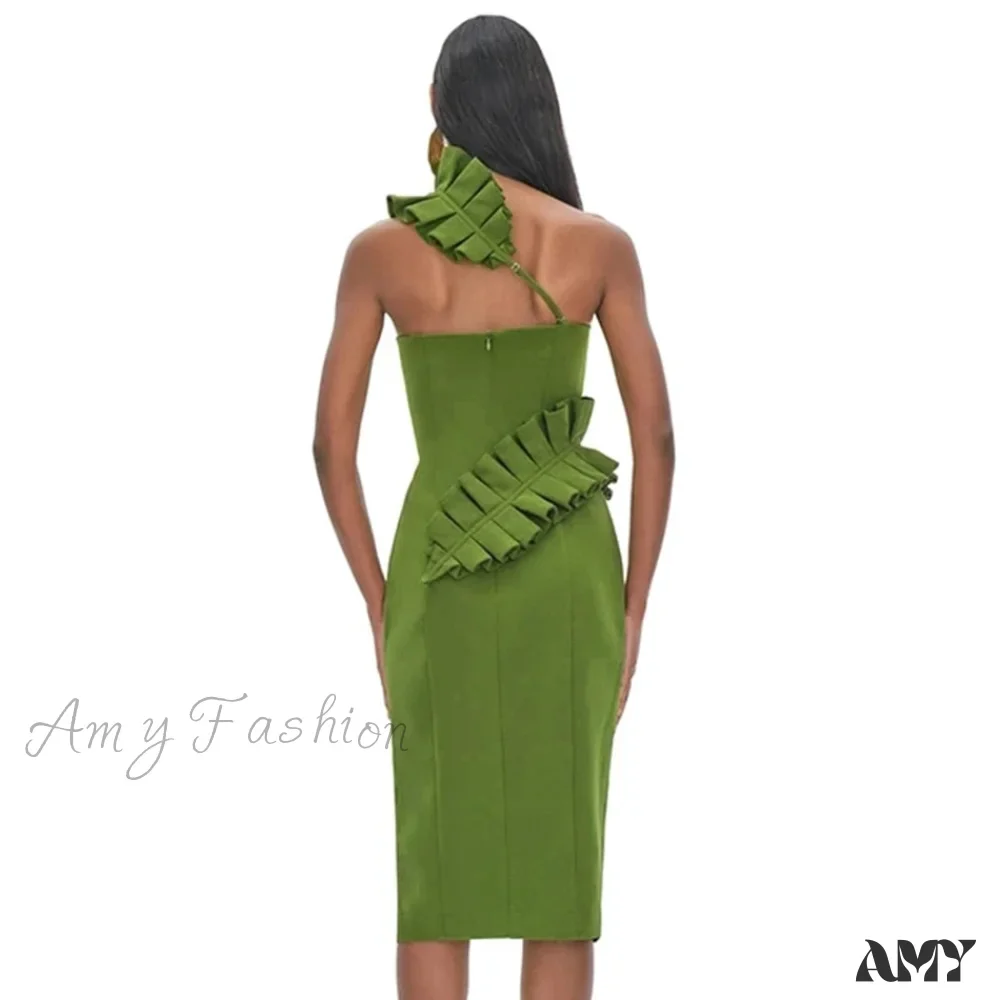 Amy Fashion - One-Shoulder Side Slits Exposed Legs Dress - Image 4
