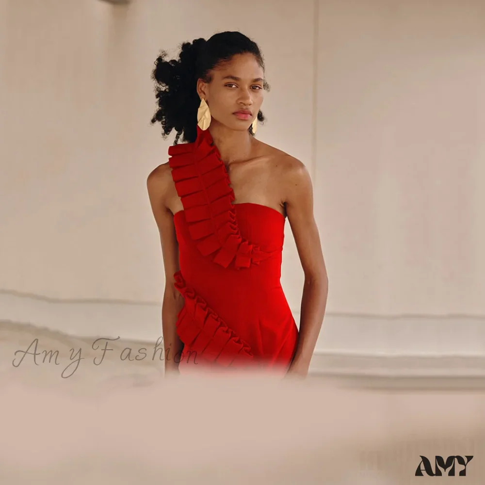 Amy Fashion - One-Shoulder Side Slits Exposed Legs Dress - Image 9