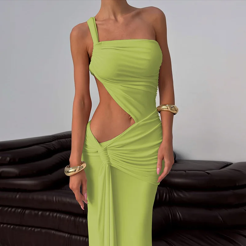 One Shoulder Sleeveless Bodycon Vacation Dress - Image 8