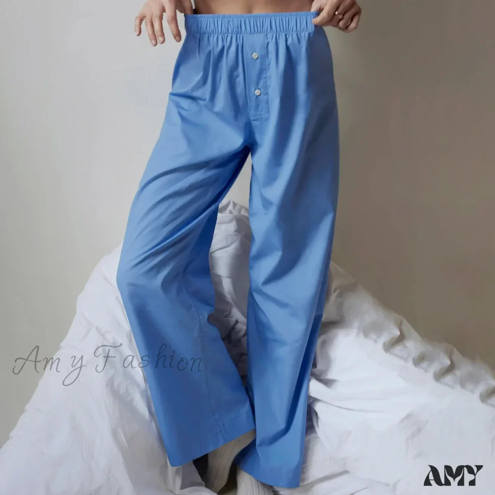 Oversize Loose Wide Leg Casual Solid Color Print Elastic Pants - Image 3