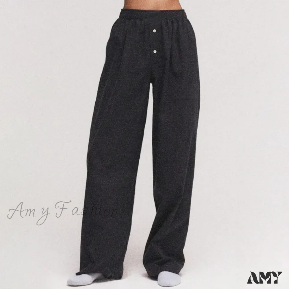 Oversize Loose Wide Leg Casual Solid Color Print Elastic Pants - Image 4