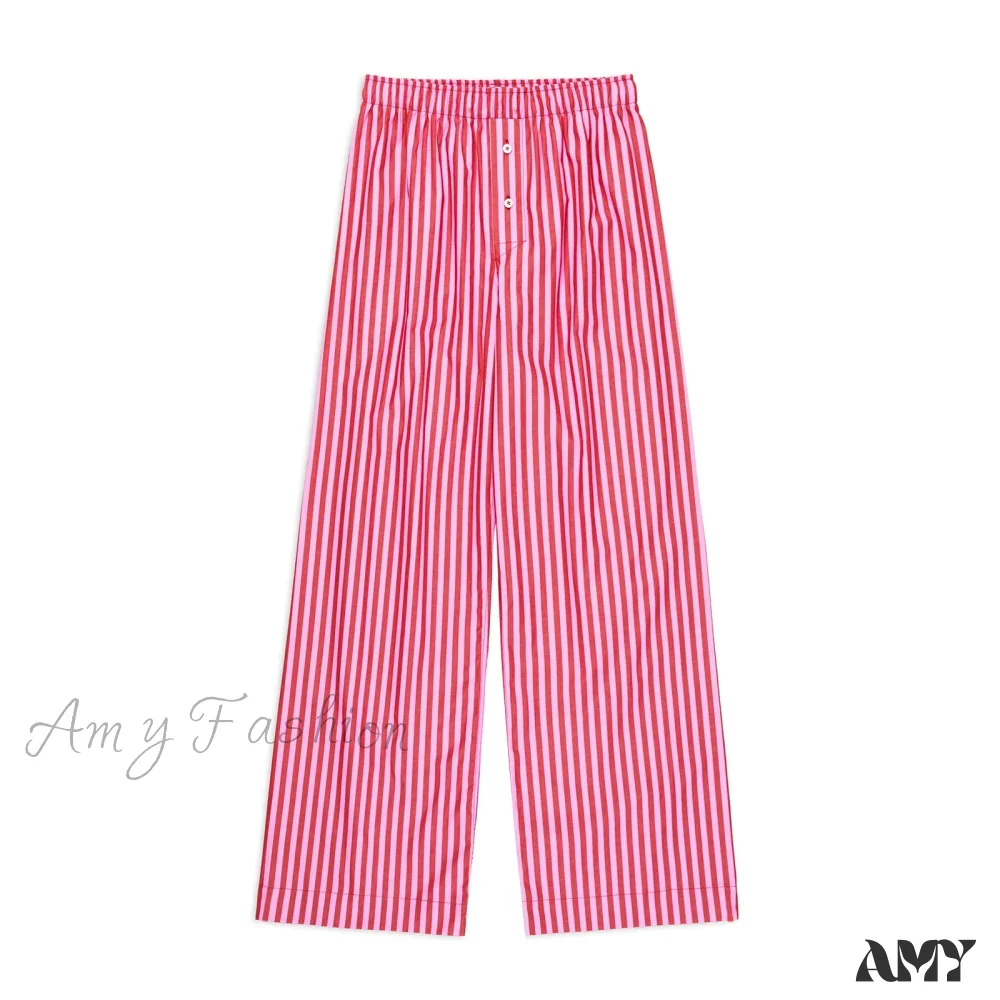 Oversize Loose Wide Leg Casual Solid Color Print Elastic Pants - Image 5