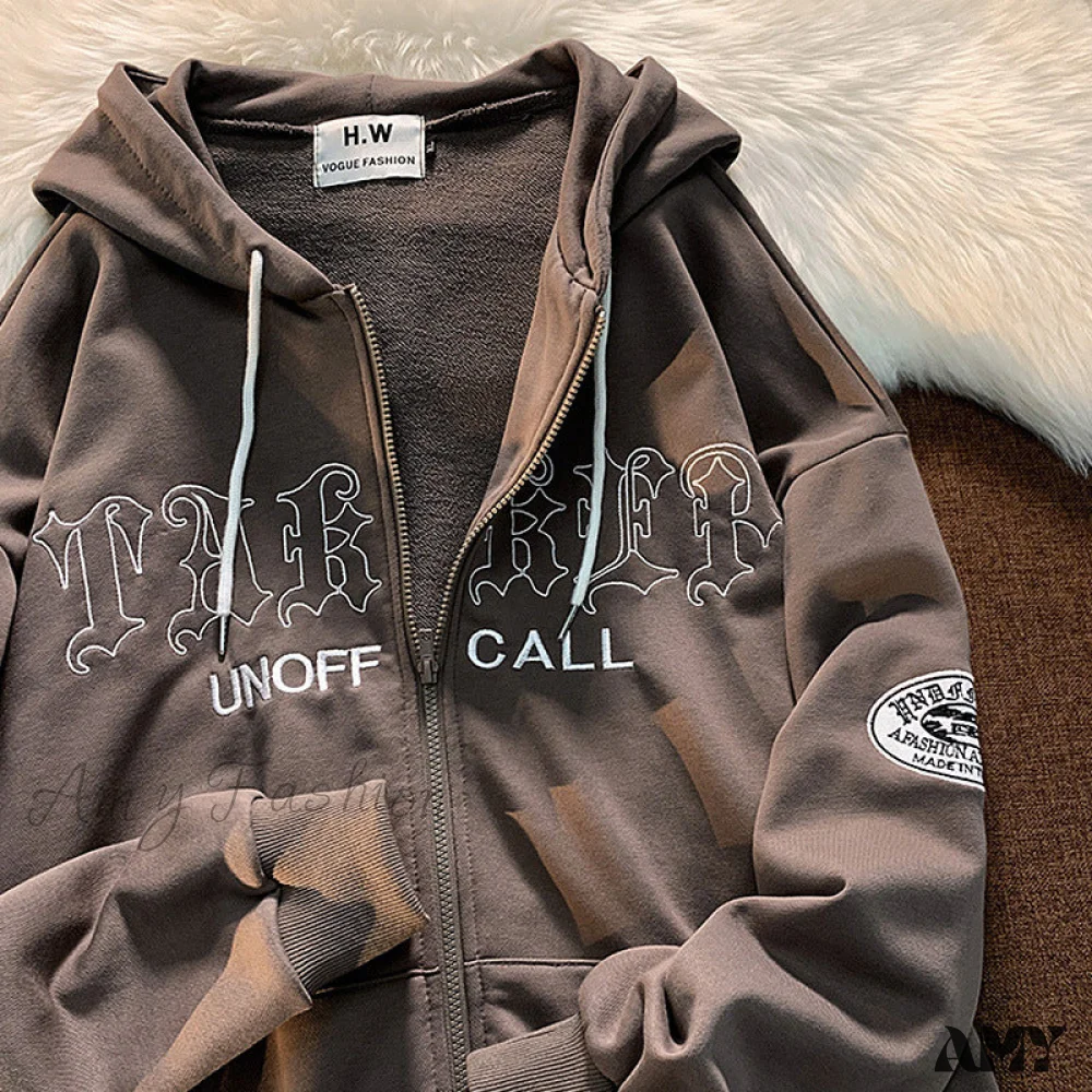 Amy Fashion - Letter Print Zip Up Oversize Jacket - Image 3
