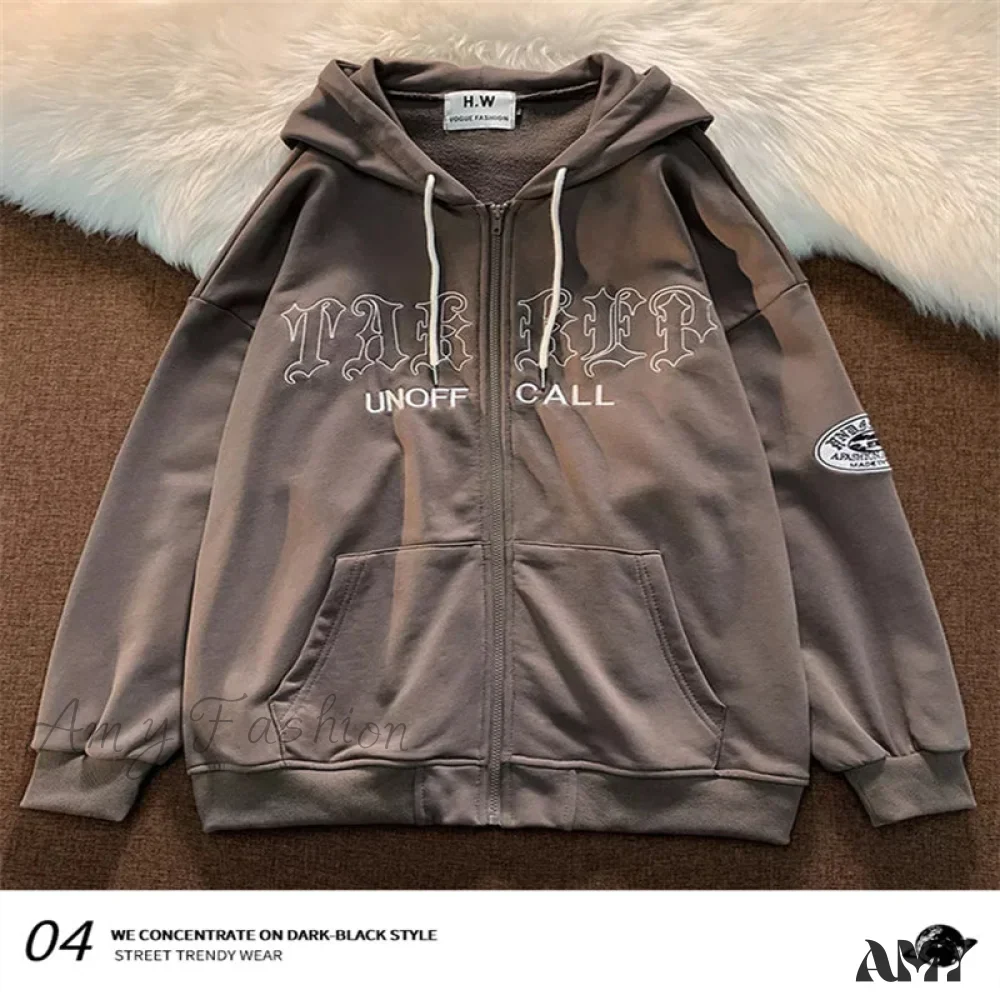 Amy Fashion - Letter Print Zip Up Oversize Jacket - Image 5