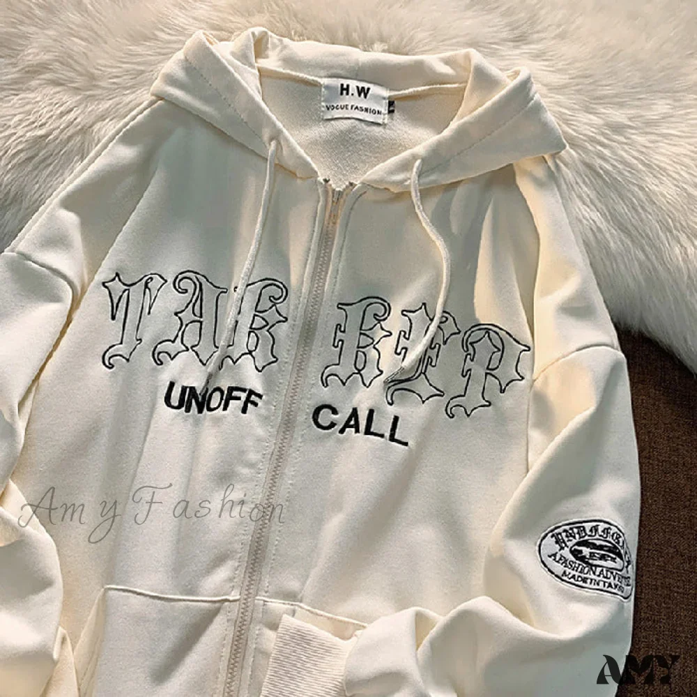 Amy Fashion - Letter Print Zip Up Oversize Jacket - Image 8
