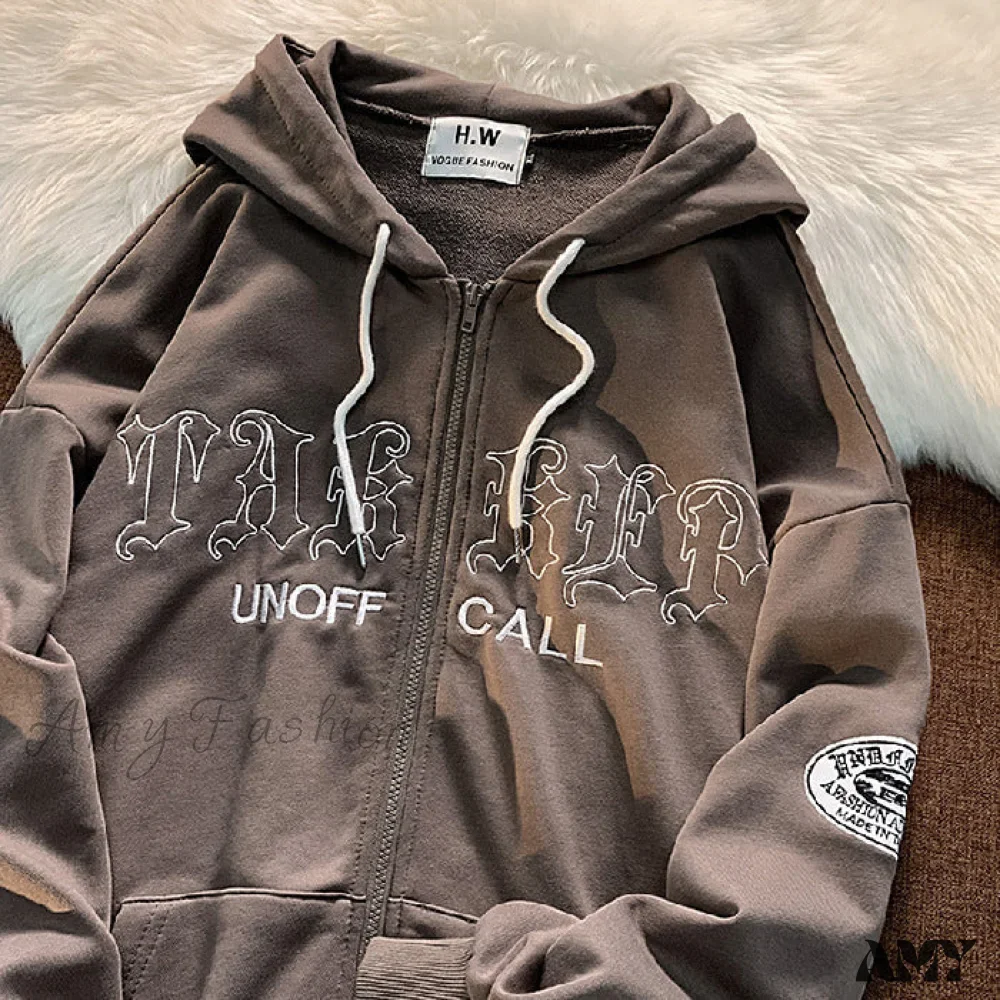 Amy Fashion - Letter Print Zip Up Oversize Jacket - Image 9