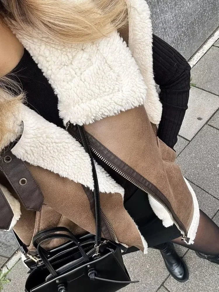 Patchwork Sleeveless V Neck Vest Coat - Image 3
