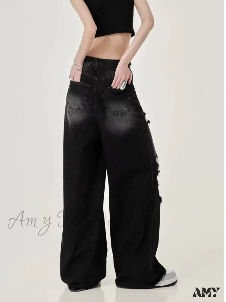Amy Fashion - Perforated Women's Summer New INS Fashion Brand Straight Tube Loose Sweeping High Street Jean - Image 6