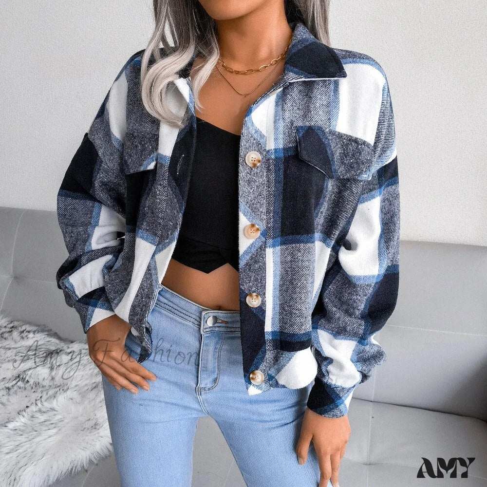 Amy Fashion - Plaid Vintage Pockets Oversized Jacket - Image 11