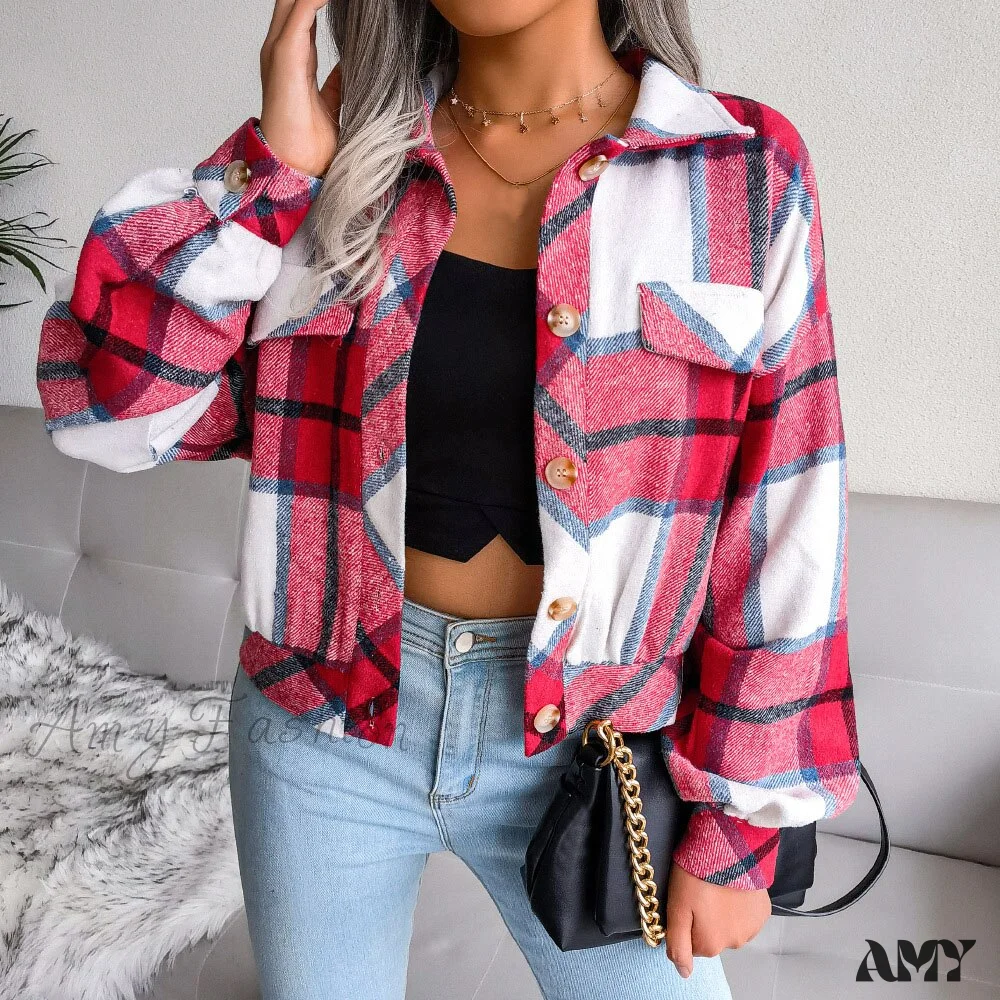 Amy Fashion - Plaid Vintage Pockets Oversized Jacket - Image 4