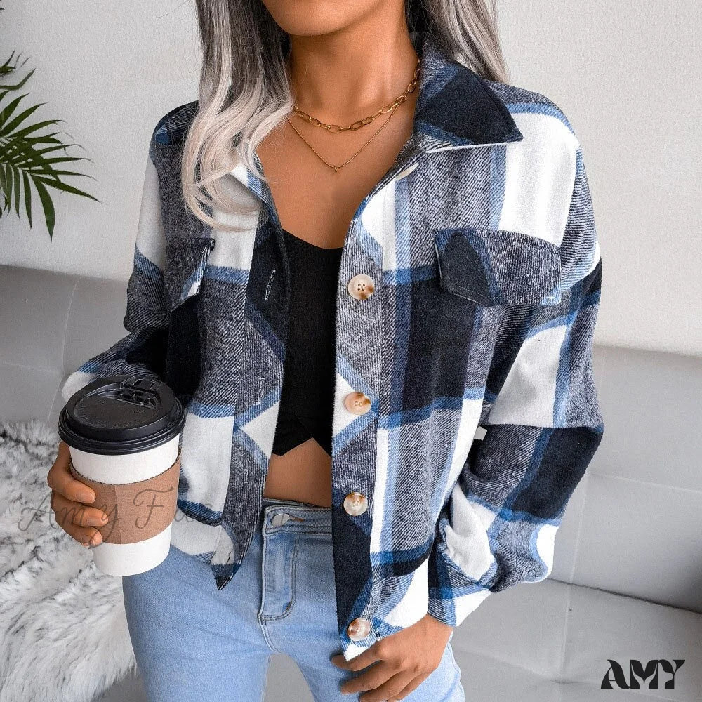 Amy Fashion - Plaid Vintage Pockets Oversized Jacket - Image 5