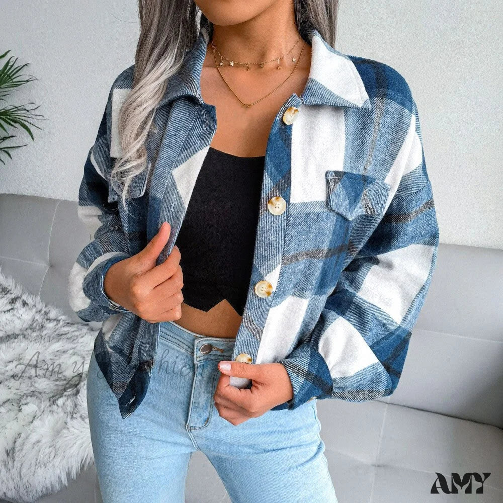 Amy Fashion - Plaid Vintage Pockets Oversized Jacket - Image 7