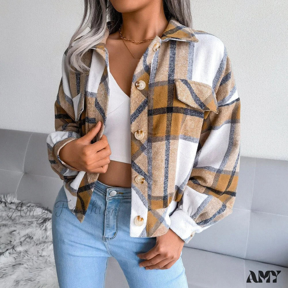 Amy Fashion - Plaid Vintage Pockets Oversized Jacket - Image 9