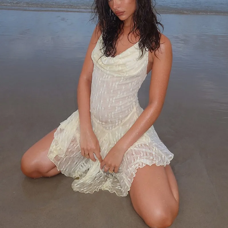 Pleated Lace Backless Sleeveless Mini Dress - Image 2