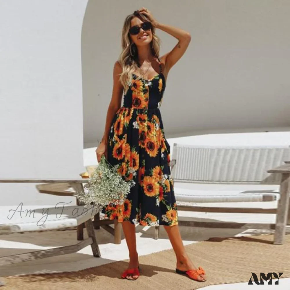 Amy Fashion - Casual Print Beach Dress - Image 15