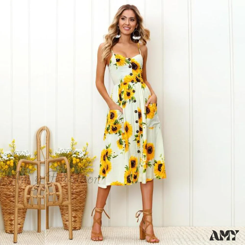 Amy Fashion - Casual Print Beach Dress - Image 2