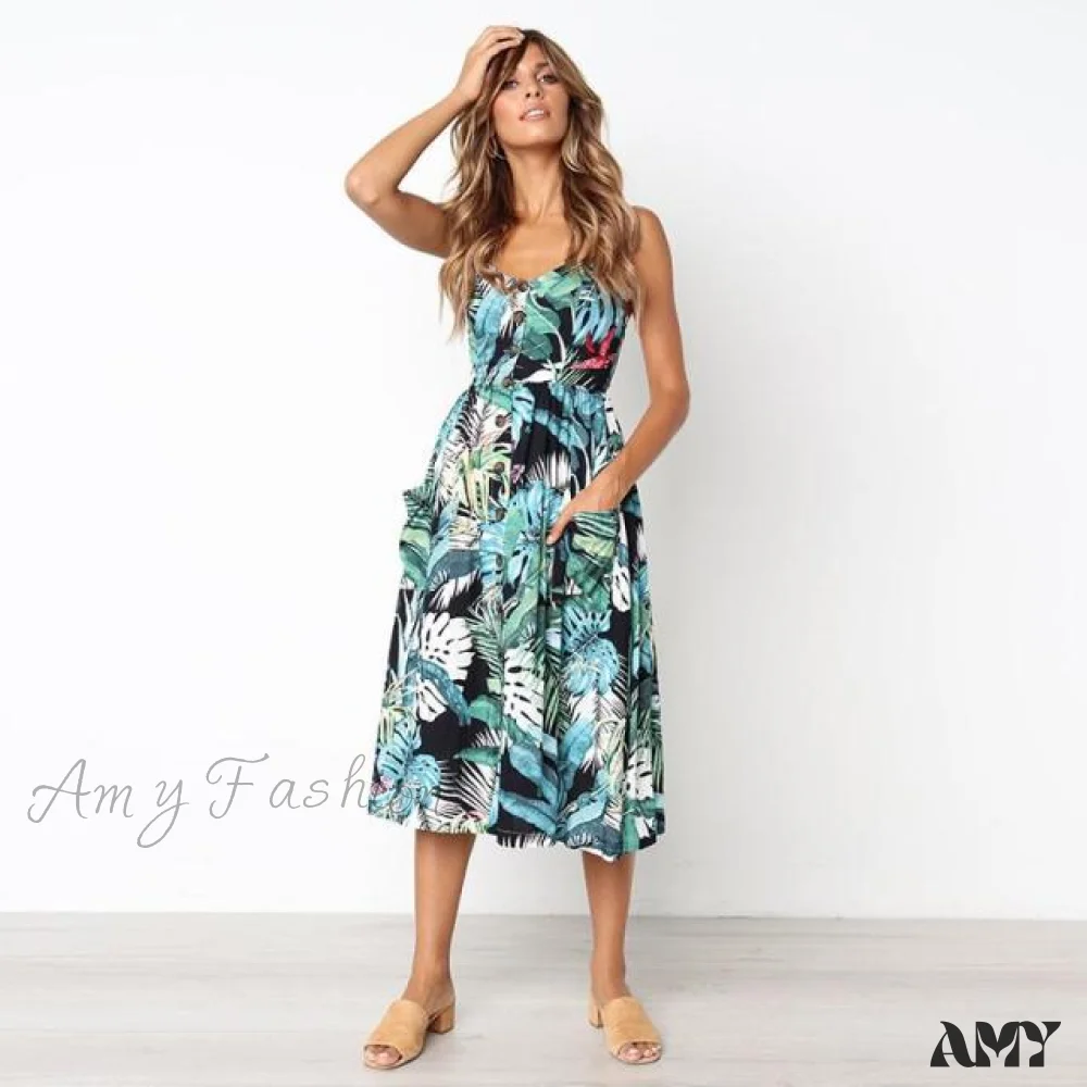 Amy Fashion - Casual Print Beach Dress - Image 3
