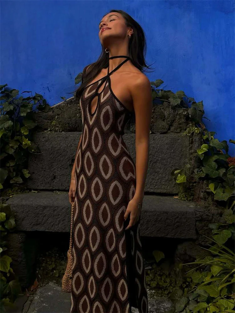 Polka Dot Halter Wrap Maxi Dress - Image 4
