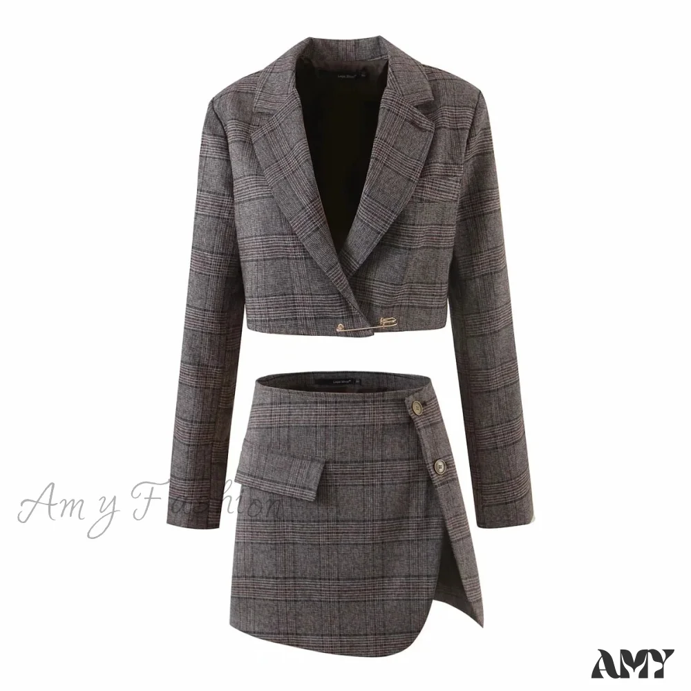 Amy Fashion - Tweed Sexy Office Split Short Blazers Fashion Suits - Image 4