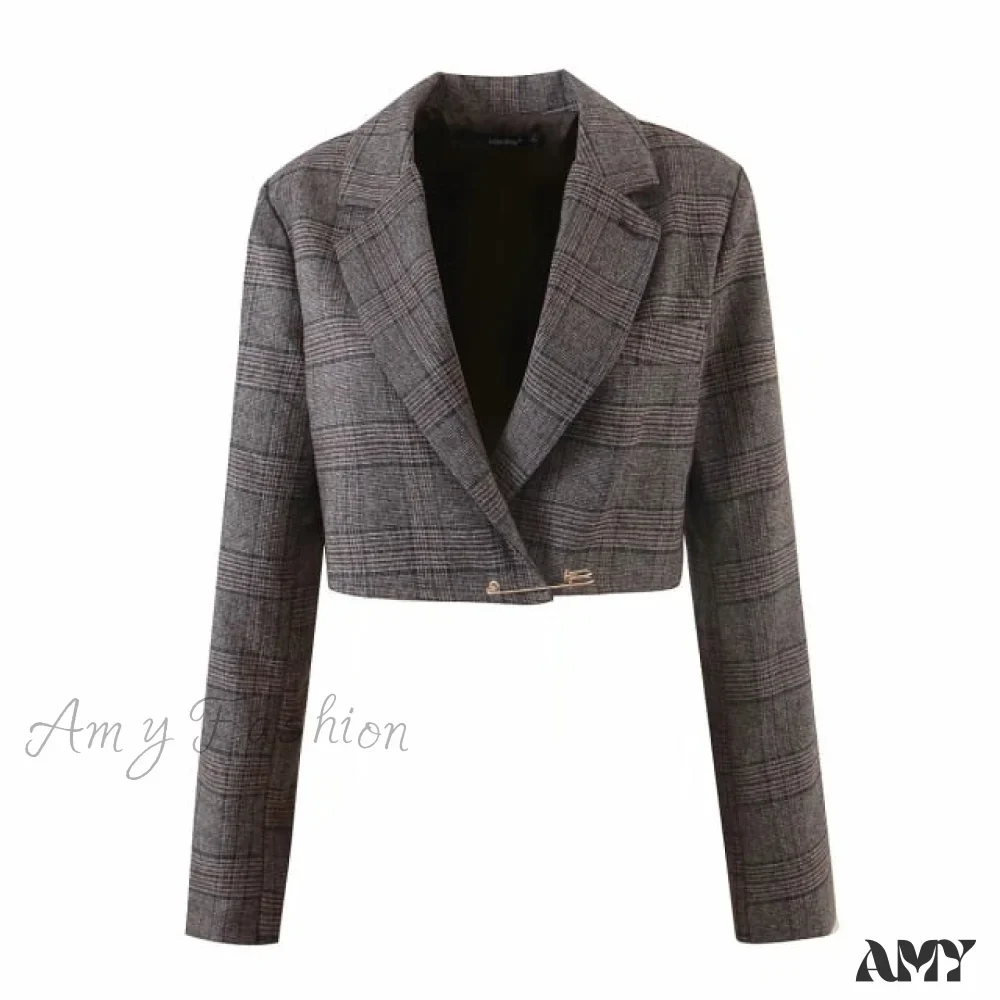 Amy Fashion - Tweed Sexy Office Split Short Blazers Fashion Suits - Image 5
