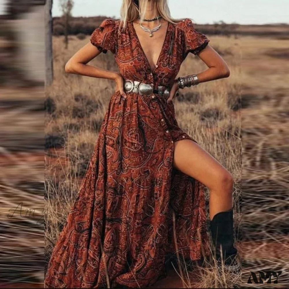 Amy Fashion - Print A-Line Boho Dress - Image 4