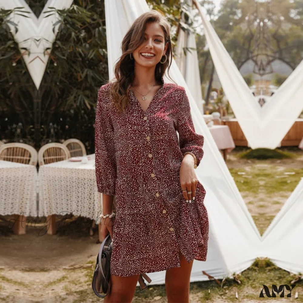 Amy Fashion - Print Mini V-neck Three Quarter Sleeve Dress - Image 4
