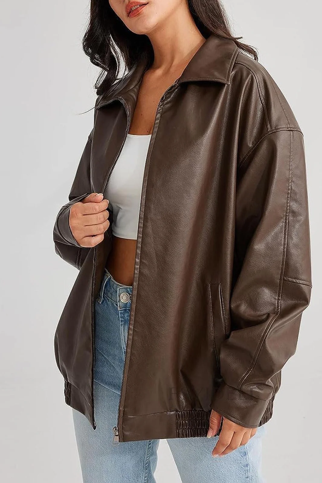 PU Leather Moto Oversized Collar Jacket - Image 2