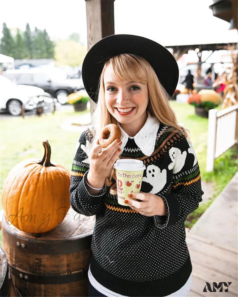 Amy Fashion - Pumpkin Knitted Pullovers Sweaters - Image 2