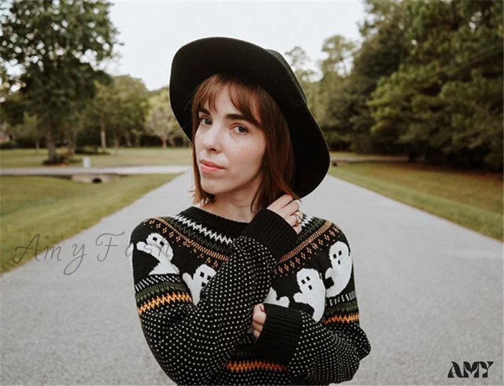 Amy Fashion - Pumpkin Knitted Pullovers Sweaters - Image 4