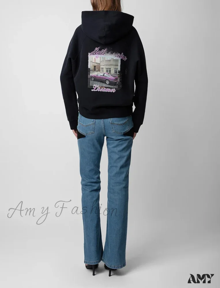 Purple Fleece Cozy Comfortable Embroidered Trendy Stylish Hoodies - Image 2