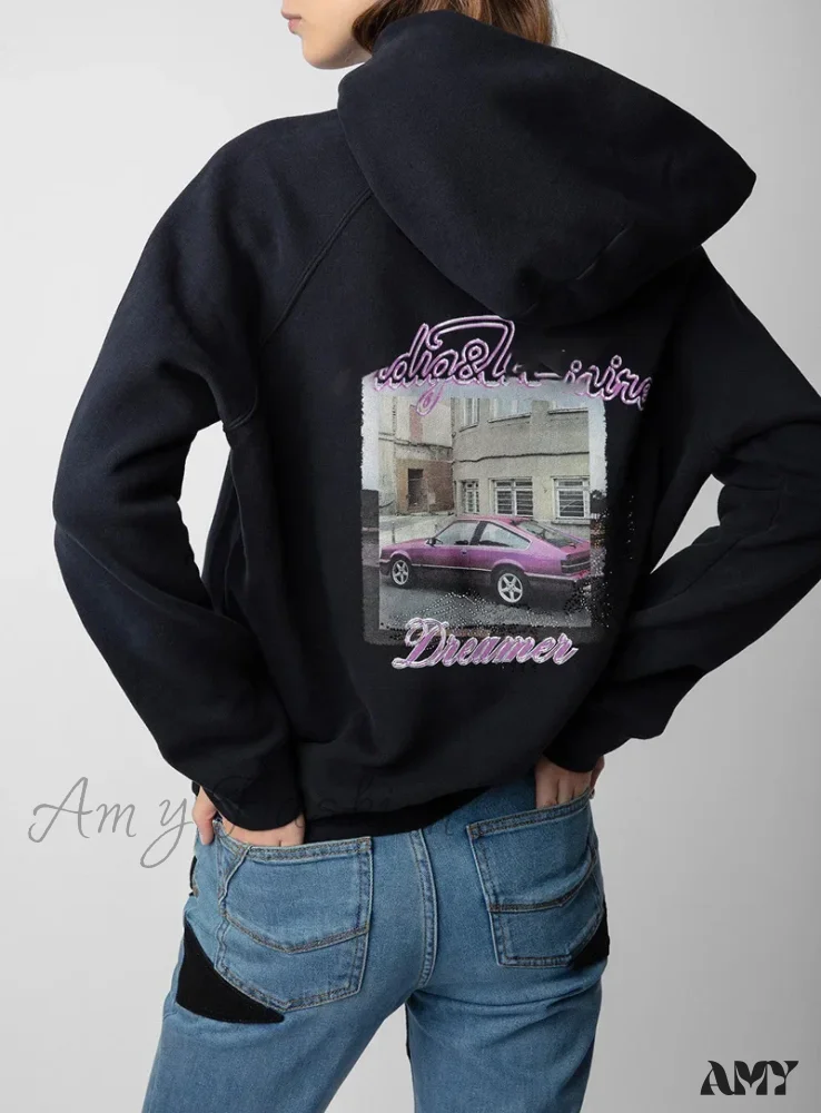 Purple Fleece Cozy Comfortable Embroidered Trendy Stylish Hoodies - Image 3