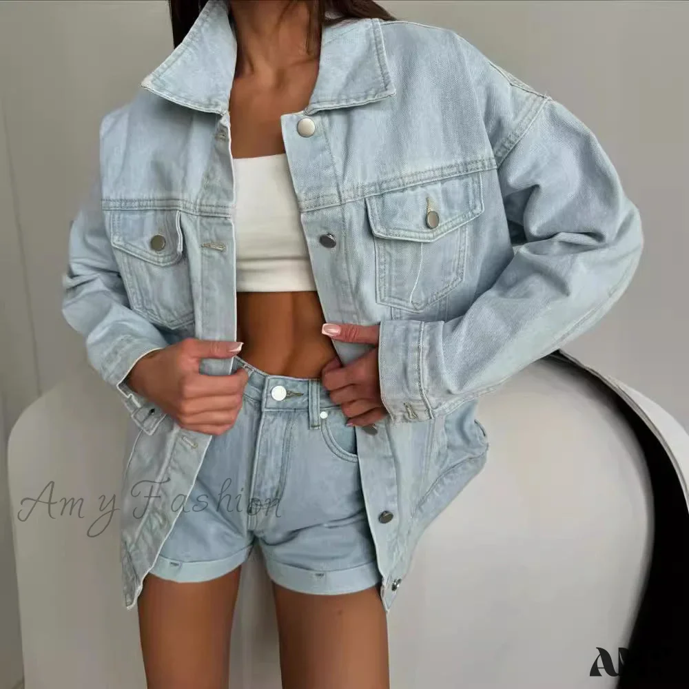 Retro Casual Chic High Waist Shirt Denim Suit - Image 2