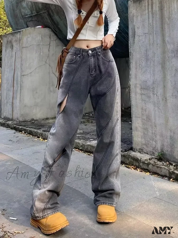 Amy Fashion - Retro Gradient Loose Fitting Straight Casual Fashion Jean - Image 2