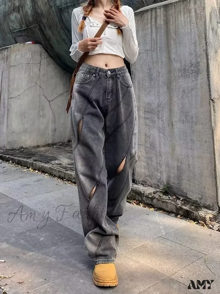 Amy Fashion - Retro Gradient Loose Fitting Straight Casual Fashion Jean - Image 3