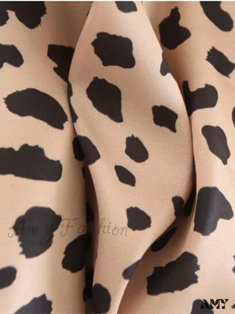 Amy Fashion - Retro High Waist Leopard Print Satin Skirt - Image 5