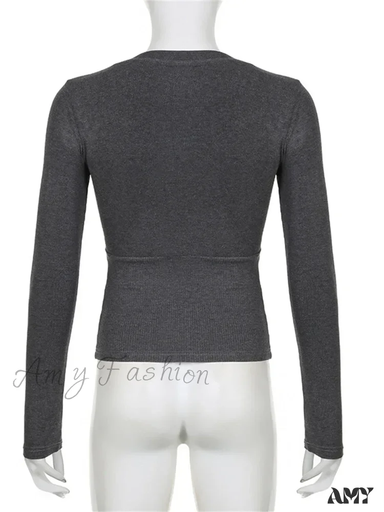 Amy Fashion - Retro Lace Patchwork Slim FitLong Sleeve V-Neck T-Shirts - Image 4