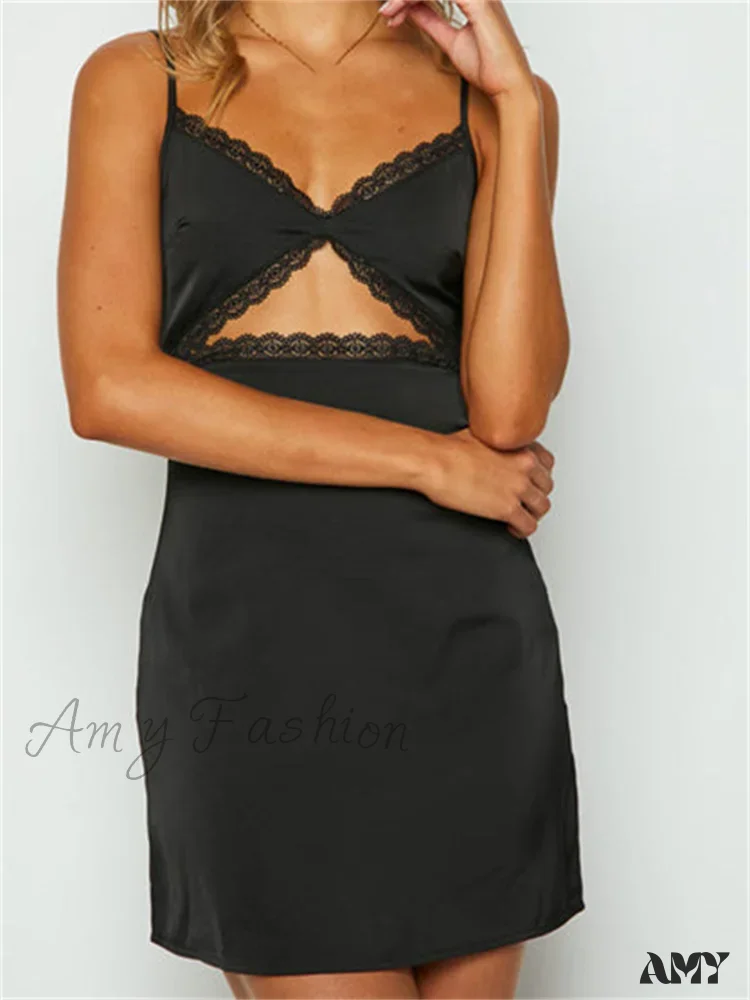Amy Fashion - Retro Lace Patchwork V neck Sleeveless Strap Mini Dress - Image 6