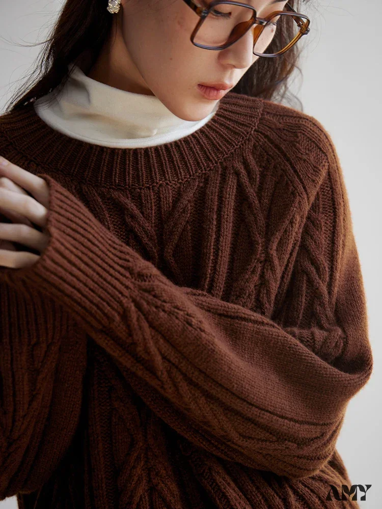 Retro Twisted Flower Full Sleeve Brown Casual Loose Sweater - Image 4