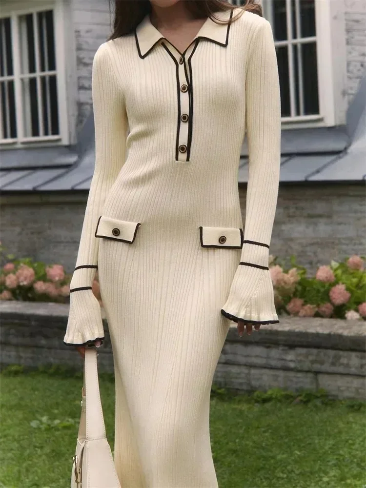 Rib Ruffled Long Sleeve Mini Maxi Dress - Image 6