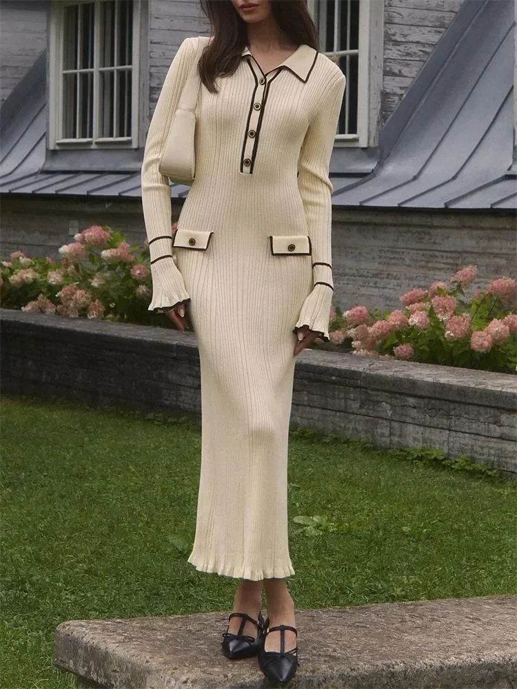 Rib Ruffled Long Sleeve Mini Maxi Dress - Image 7