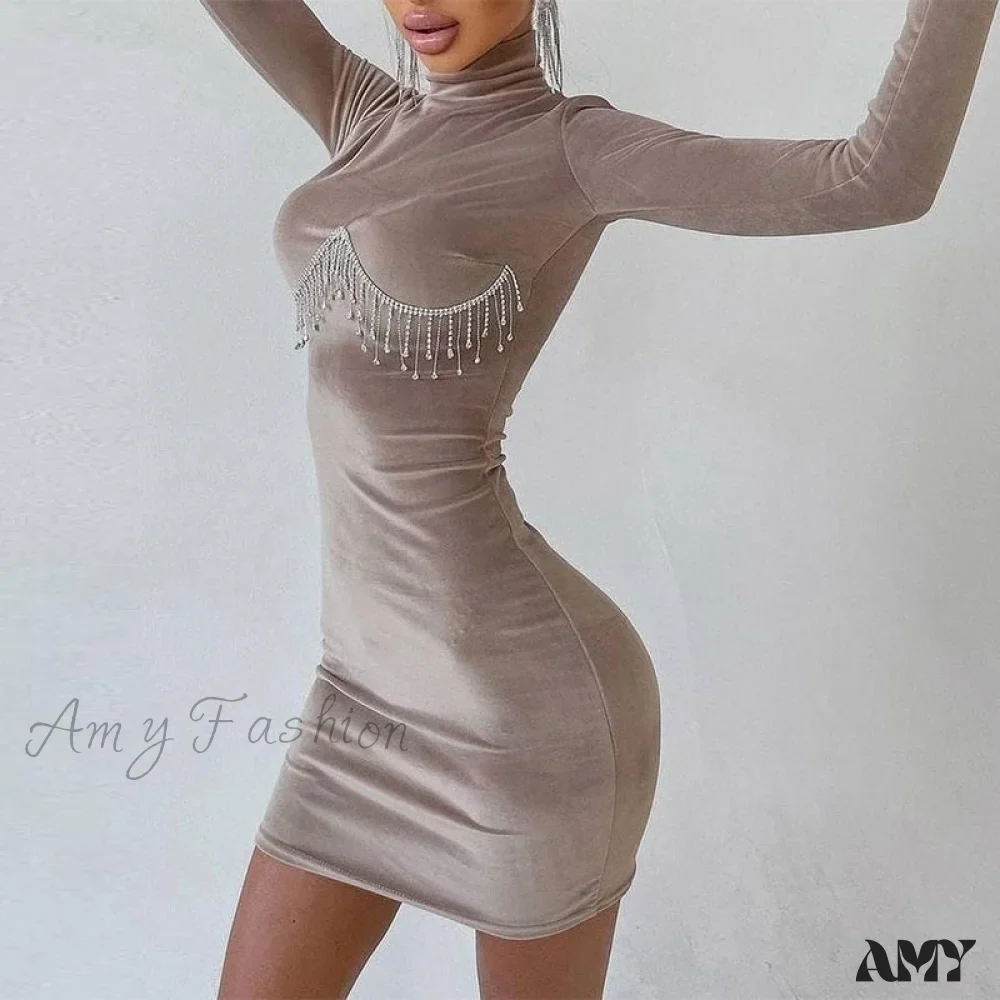 Amy Fashion - Elegant Tassel Velvet Bodycon Party Dresses - Image 2