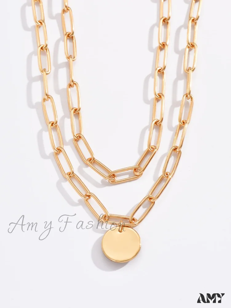 Amy Fashion - Round Charm Layered Necklace - Image 3