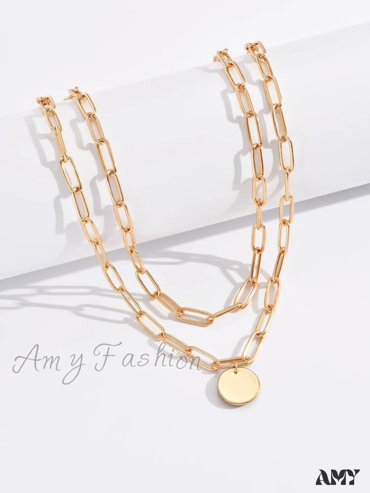 Amy Fashion - Round Charm Layered Necklace - Image 4
