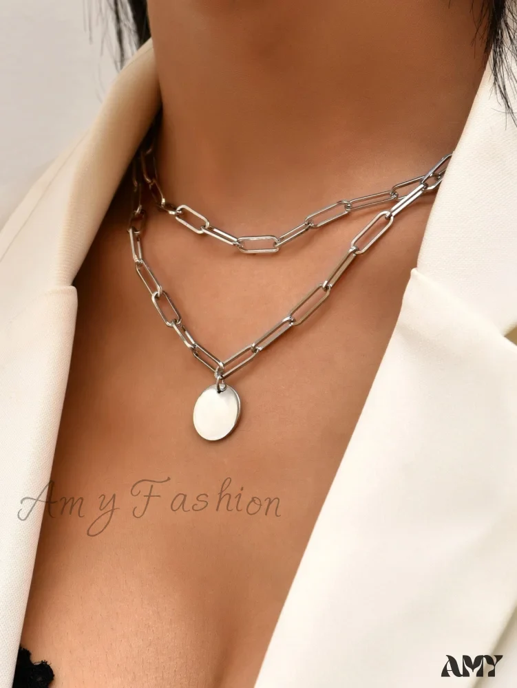 Amy Fashion - Round Charm Layered Necklace - Image 6