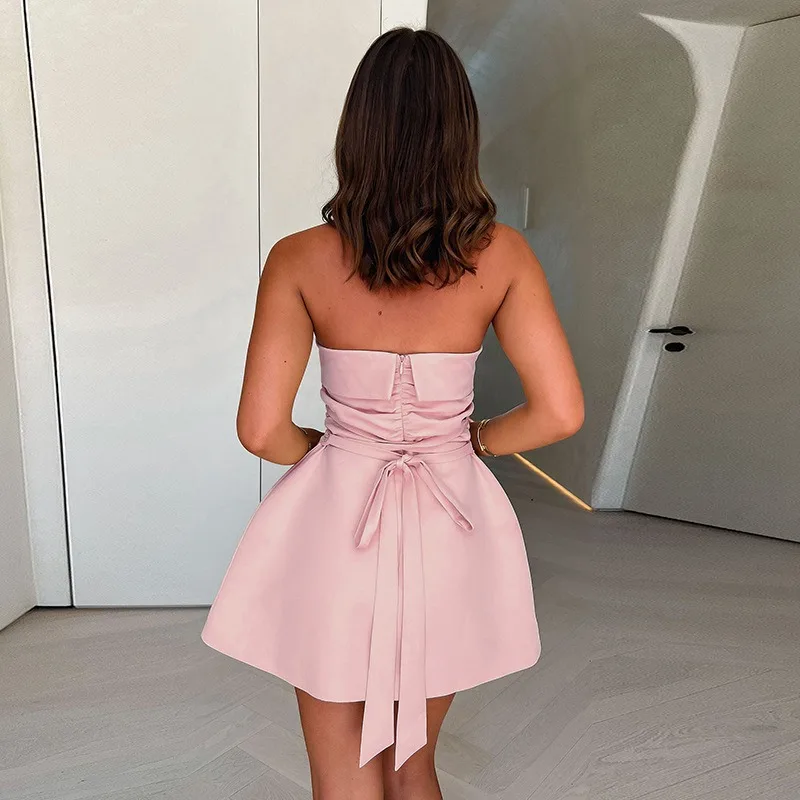 Ruched Strapless Bow Tie Mini Dress - Image 6